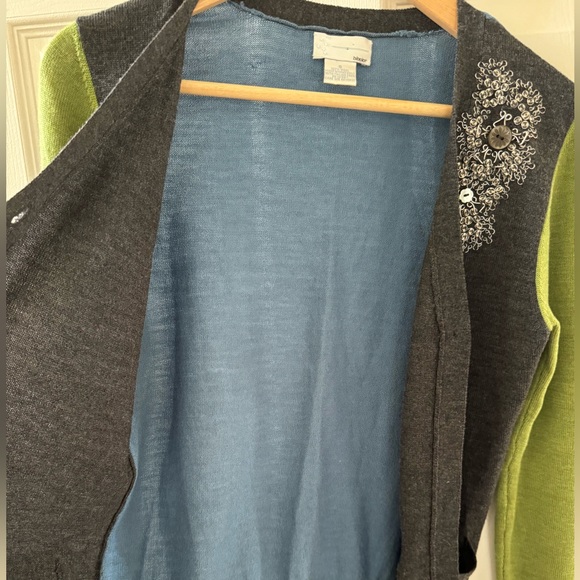 BIBELOT Cardigan Italian Wool Fine knit Embroidered Artistic Colorblock HTF - Picture 8 of 10